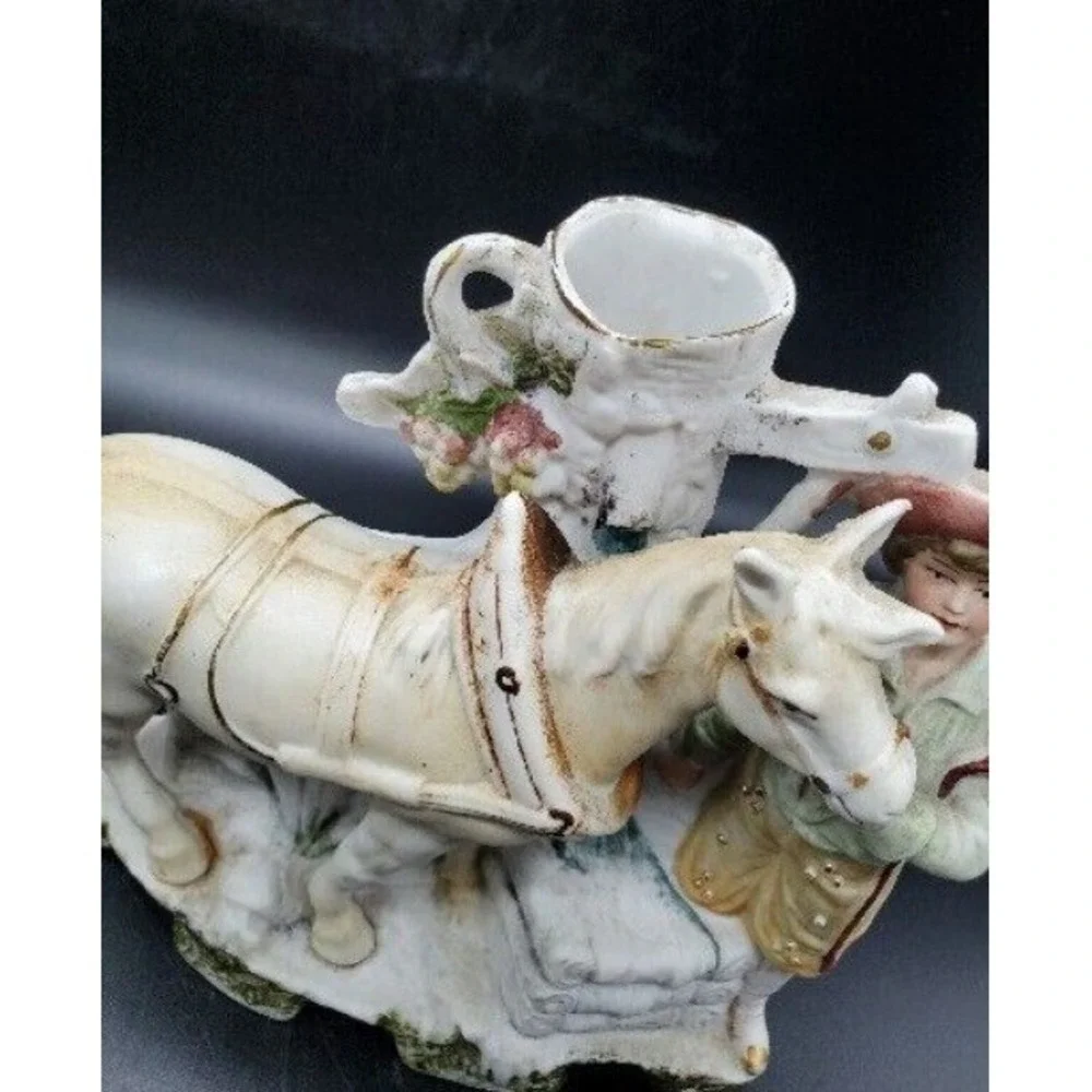 Antique‎ Pair German Grafental Bisque Porcelain Figurine Vase Horse People 6.5